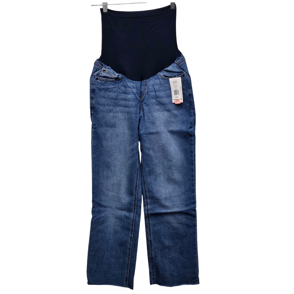 Motherhood Maternity Straight‎ Leg Jeans Womens M Blue Secret Fit Belly Raw Hem